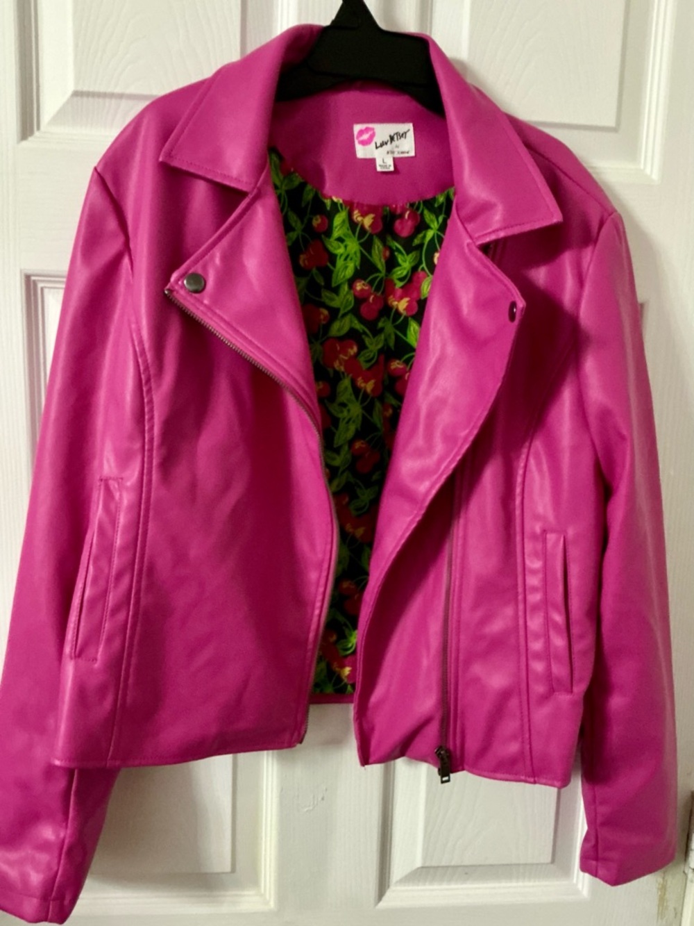 Betsey Johnson Bright Pink Faux Leather Moto Jacket - Picture 2 of 3